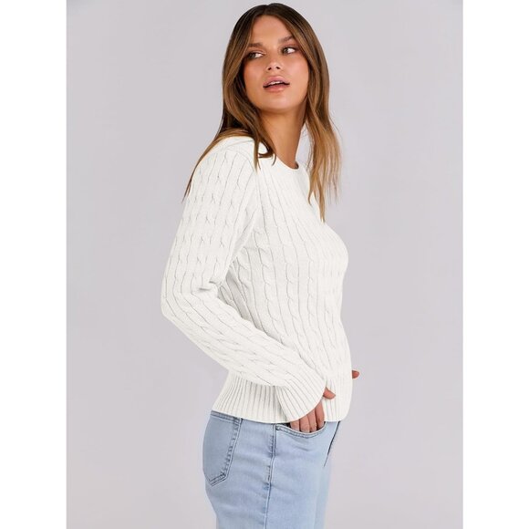ANRABESS Womens white Long Sleeve Cable Knit Sweater  Fall Trendy Outfits - Picture 3 of 6